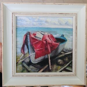 Принт върху платно с рибарска лодка, 27 × 27 см (рамкиран)