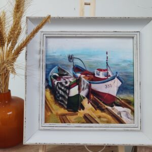 Принт върху платно с рибарски лодки, 27 × 27 см (рамкиран)